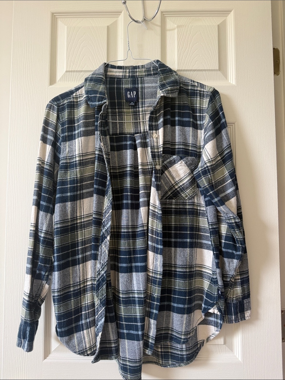 GAP Blue, Cream & Olive Plaid Button-Down Shirt